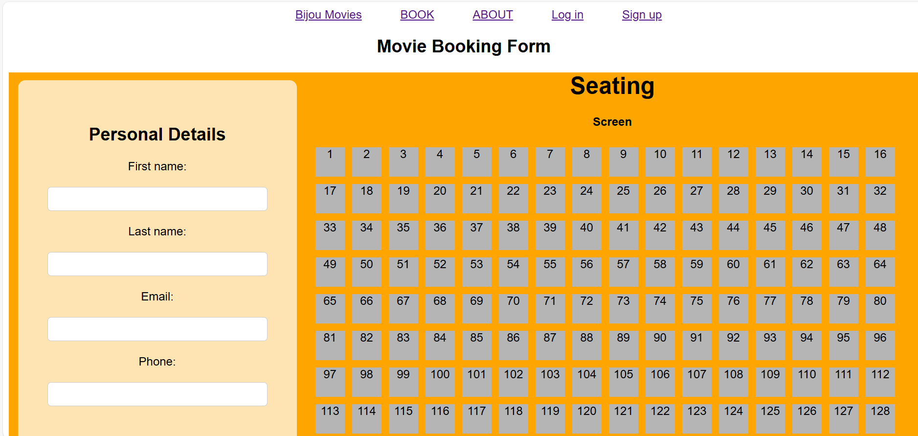 Cinema Booking System interface